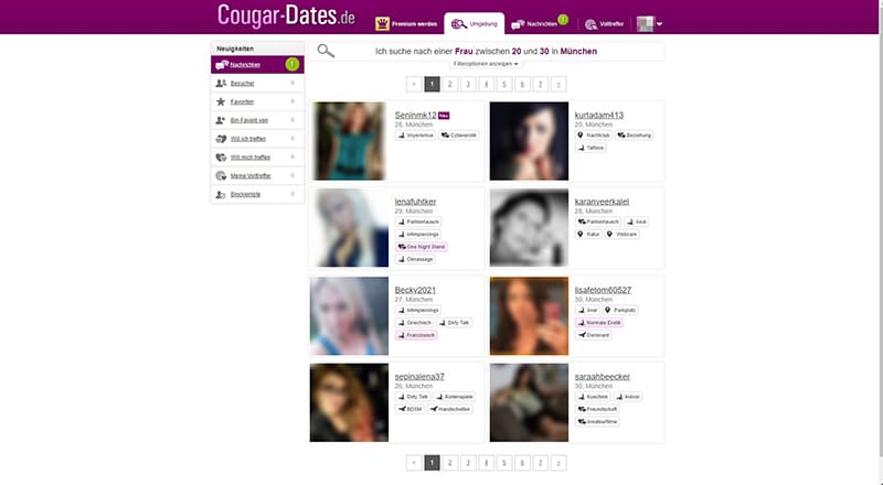 Cougar-Dates der Mitgliederbereich
