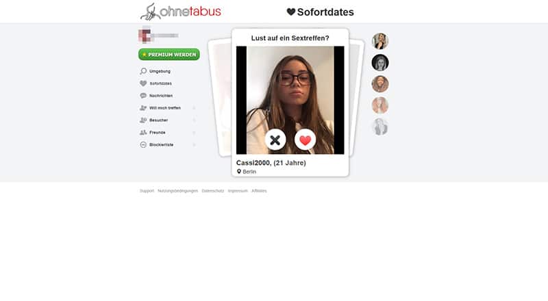 Screenshot Ohnetabus / Sofortdates